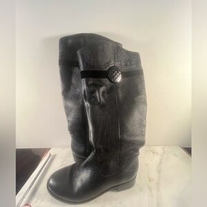 Franco Fortini Womens Size 8,5 w Black Leather Boot Knee High Metal logo